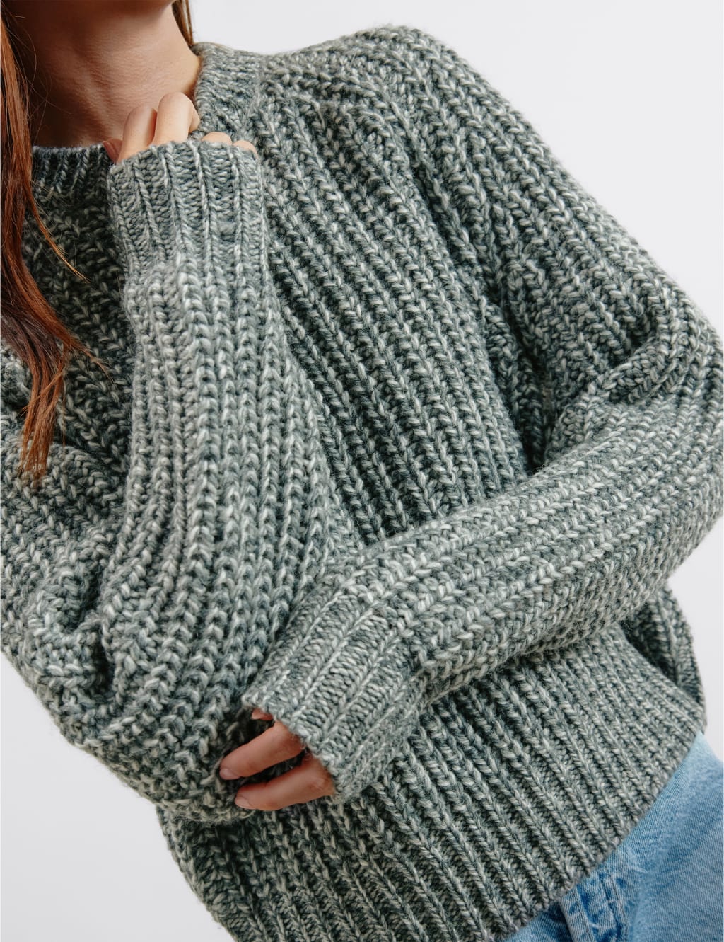 Wool Blend Ribbed Crew Neck Jumper