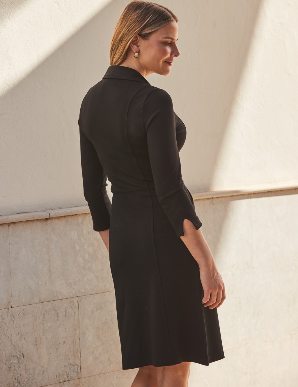 Jersey Button Detail Knee Length Shirt Dress 2 of 5