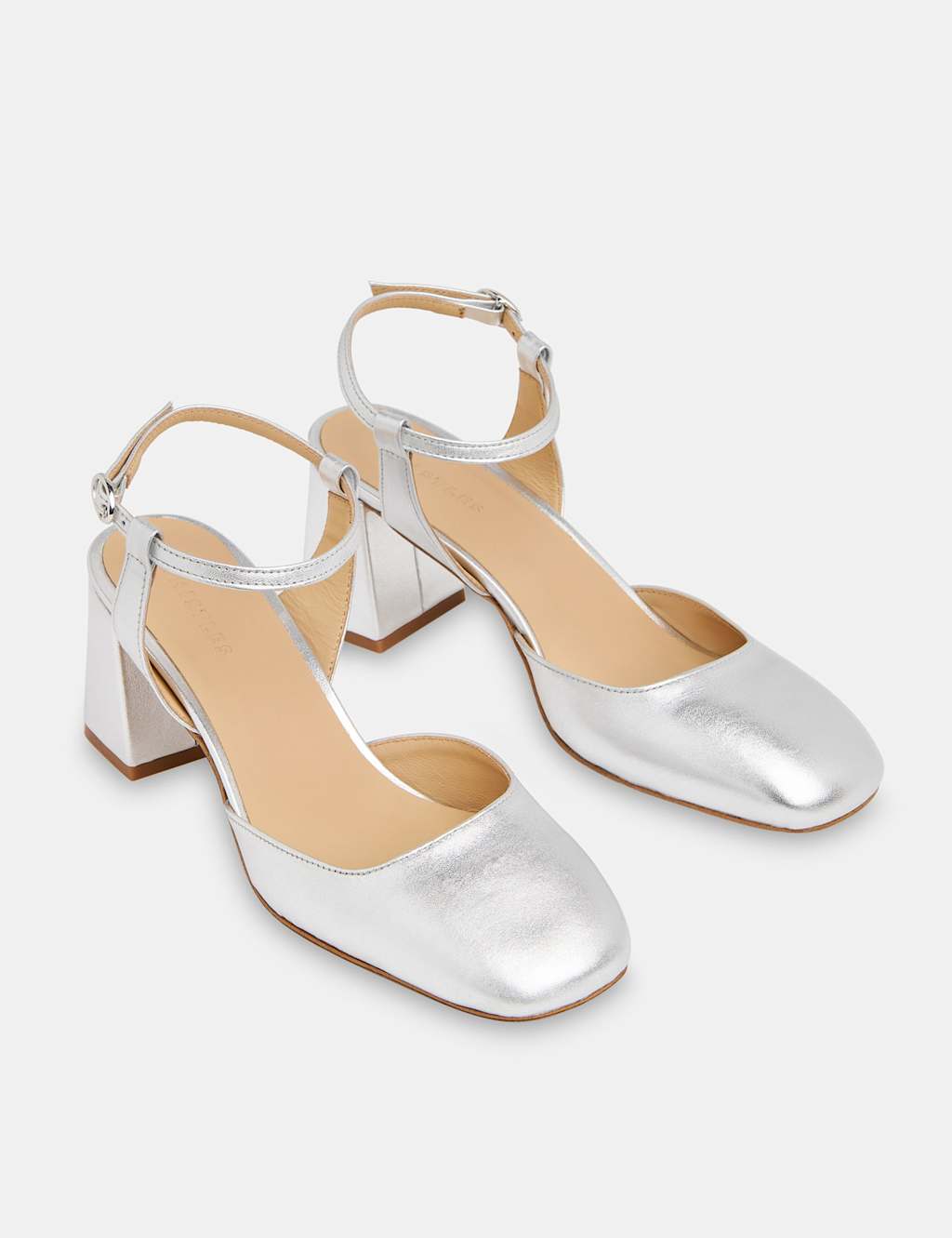 Leather Metallic Block Heel Shoes 3 of 5