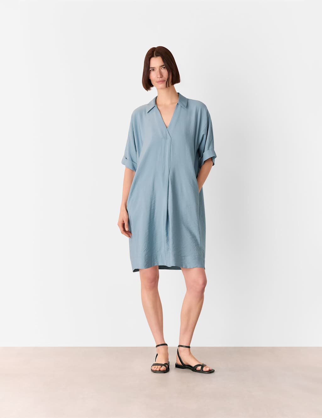 Collared V-Neck Mini Smock Dress 4 of 4