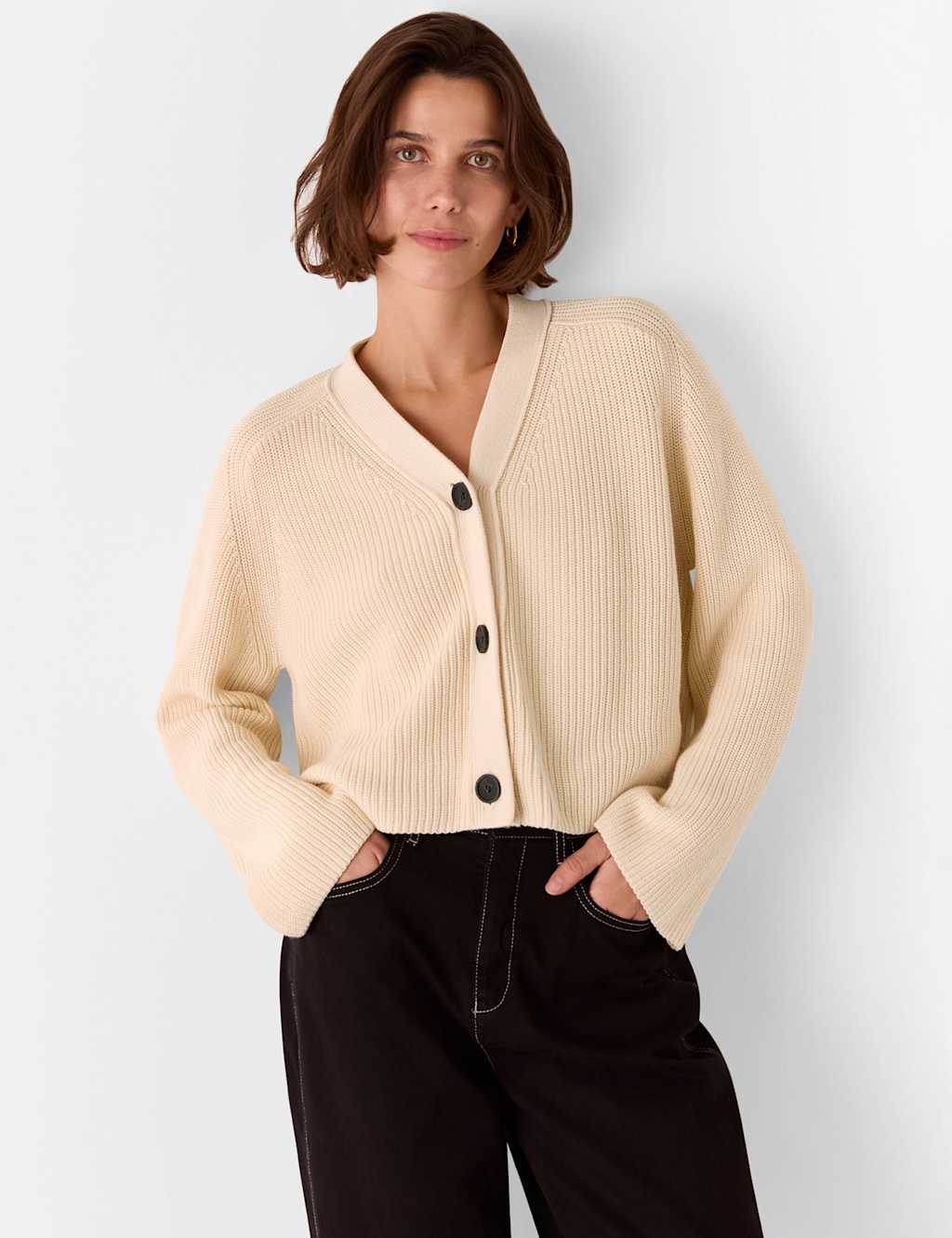 Pure Cotton Button Front Cropped Cardigan 3 of 4