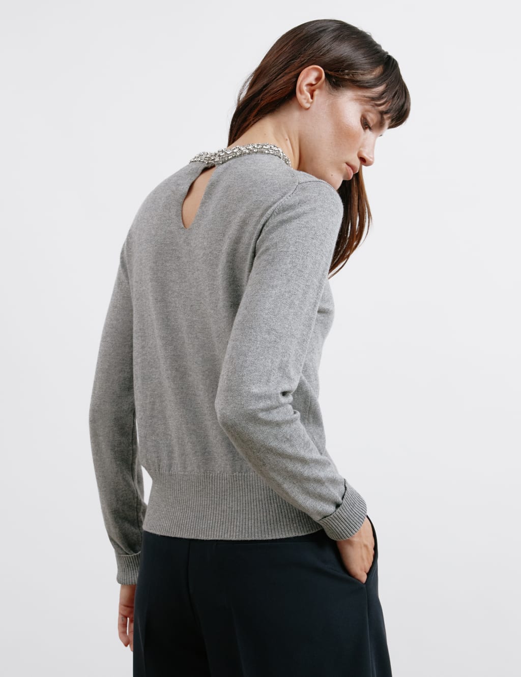 Cotton Blend Embellished Crew Neck Jumper 4 of 5