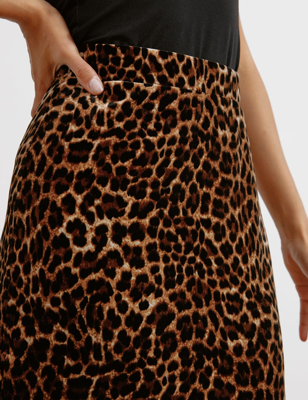 Velvet Animal Print Midi Pencil Skirt Albaray M S