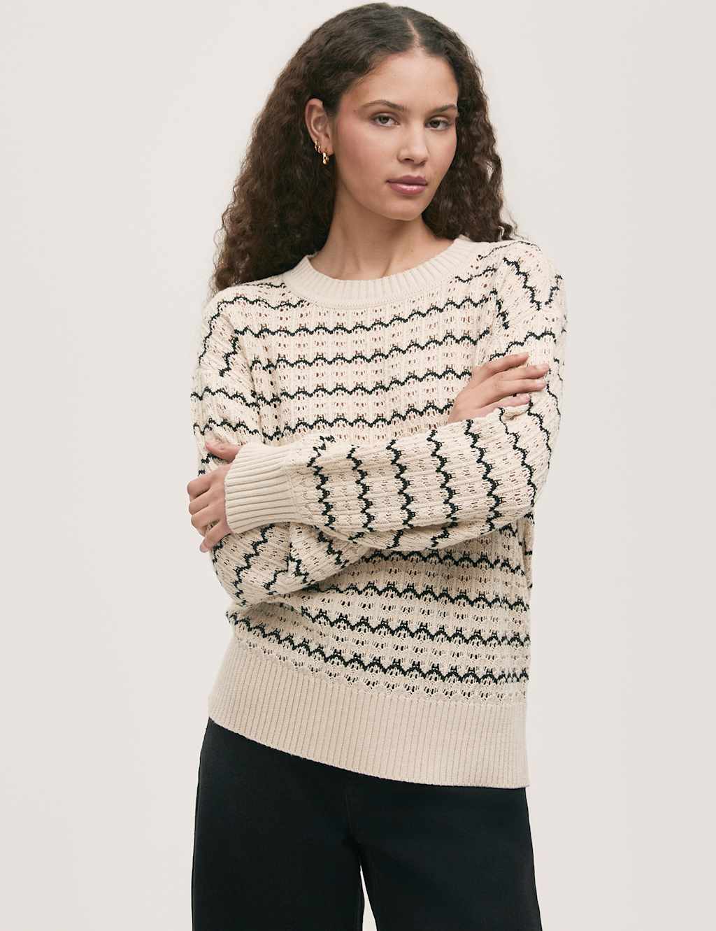 Cotton Rich Striped Crew Neck Jumper 1 of 4