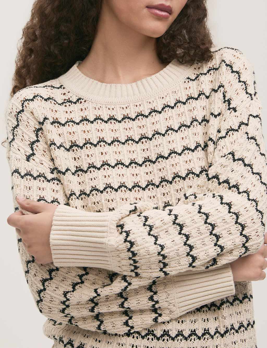 Cotton Rich Striped Crew Neck Jumper 3 of 4