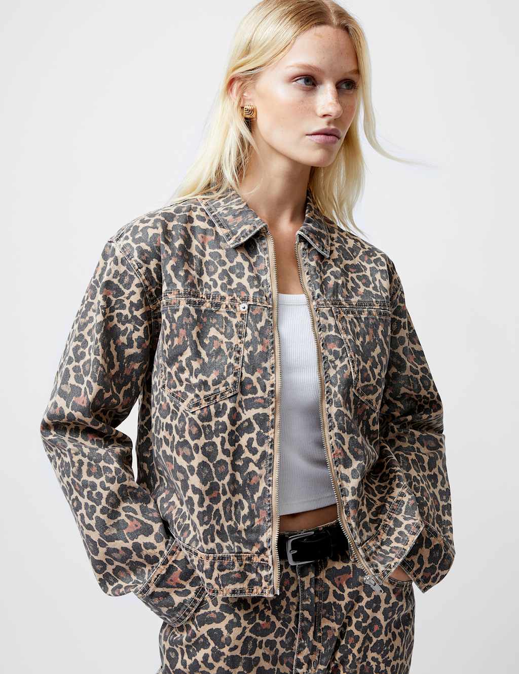 Denim Animal Print Cropped Jacket 3 of 3