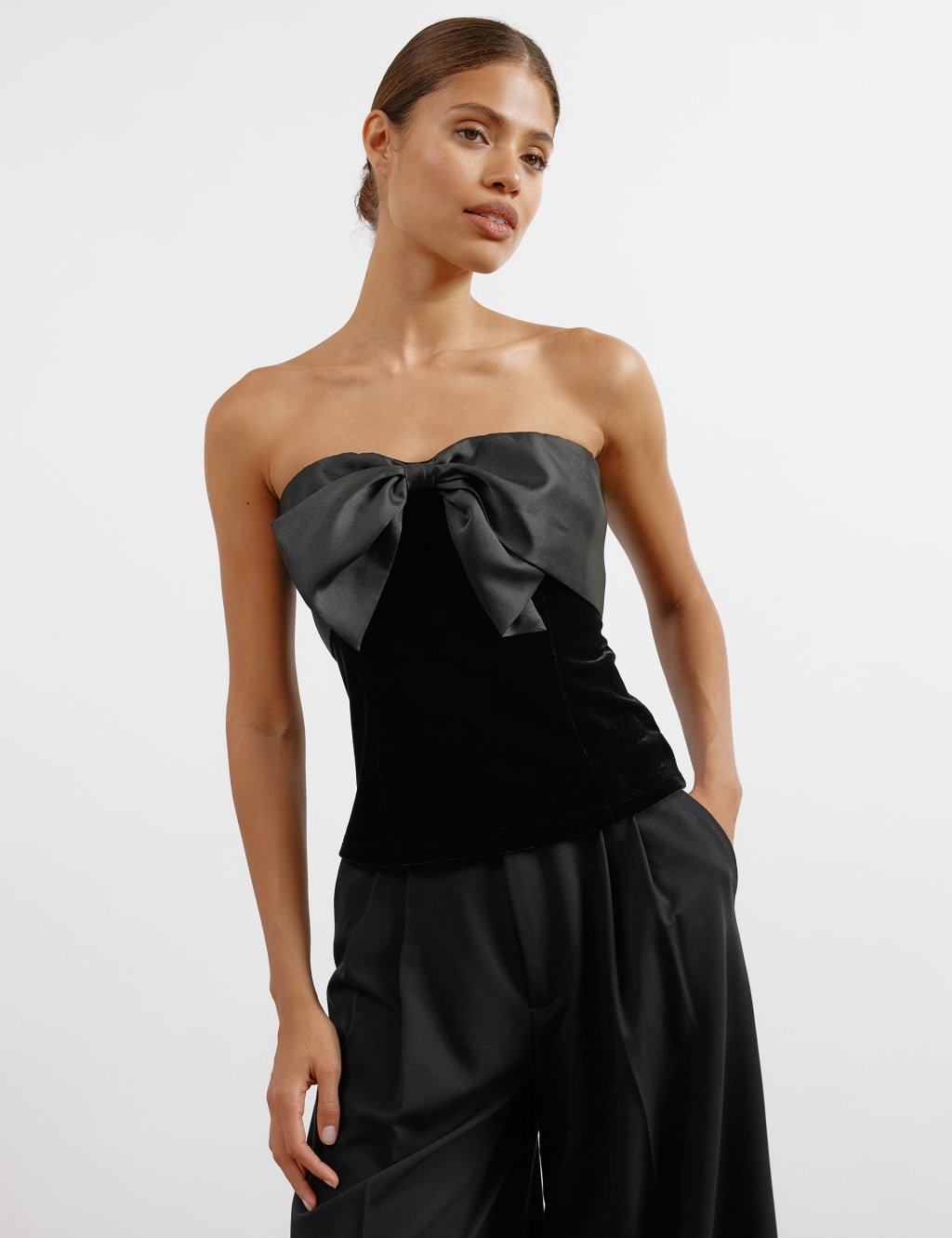 Velvet Satin Bow Bandeau Top Albaray M S