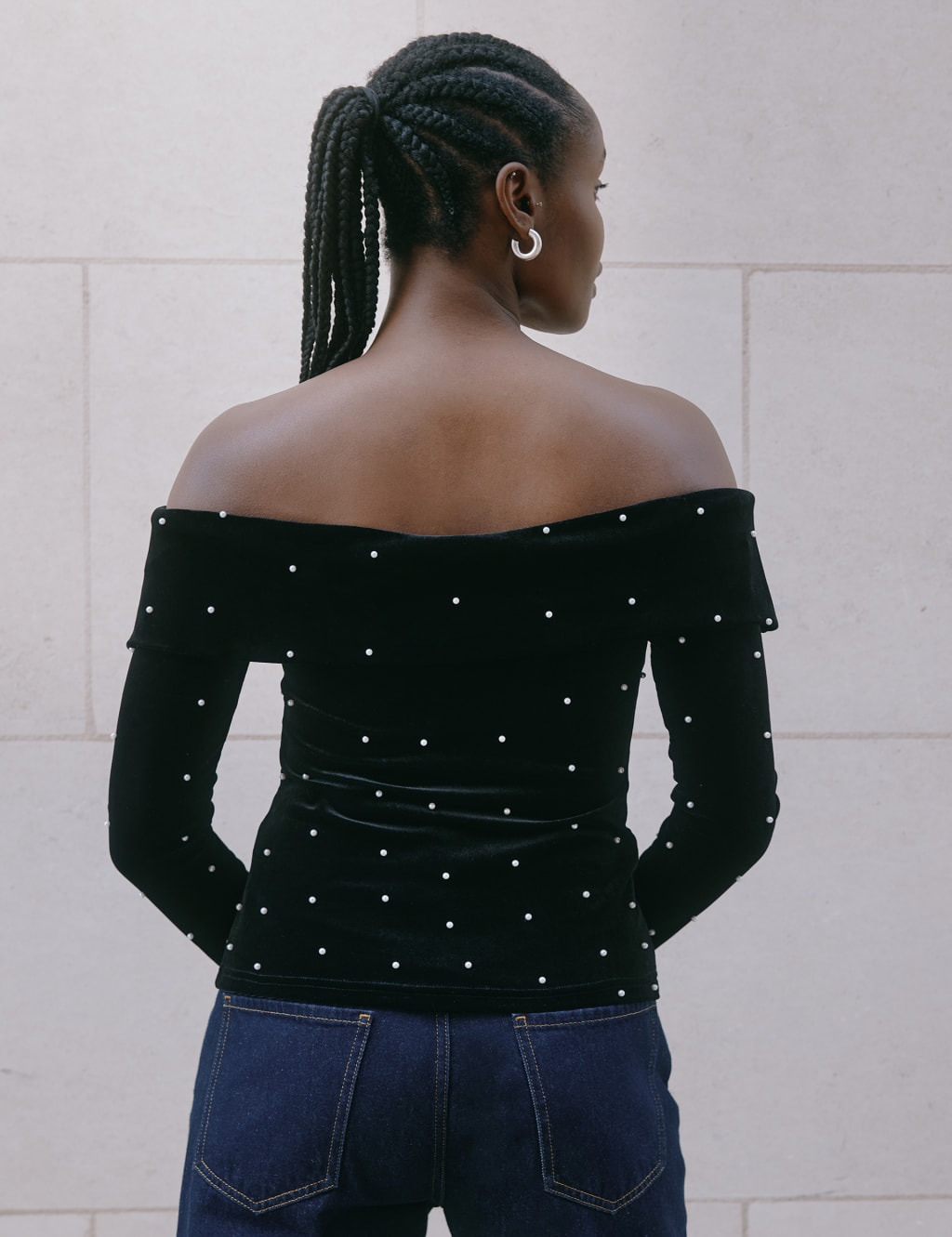 Velvet Embellished Bardot Top 4 of 4