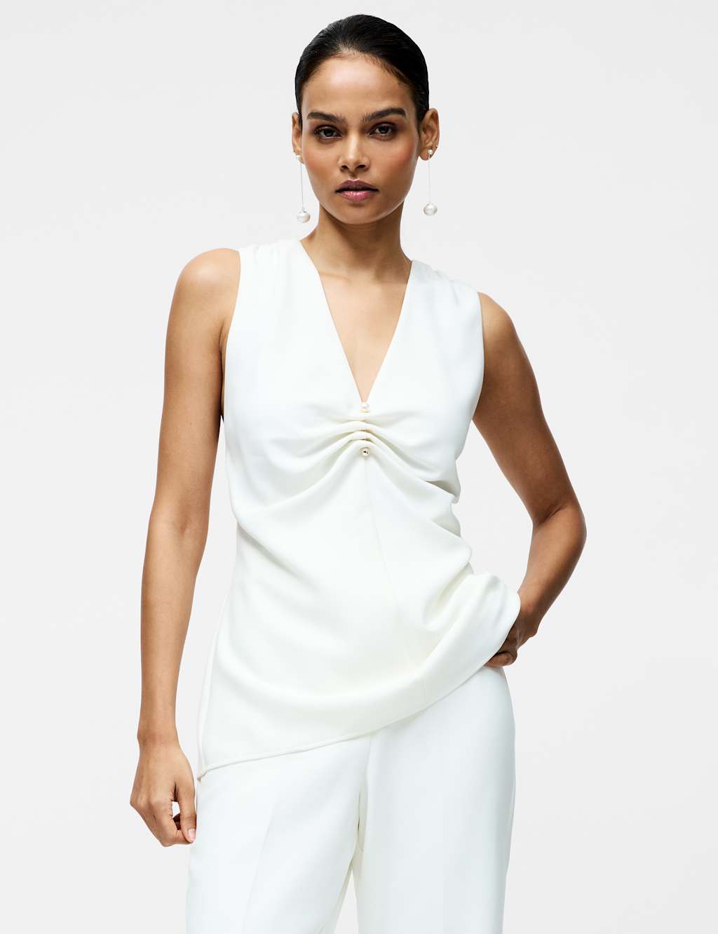 V-Neck Ruched Pin Trim Longline Vest Top 3 of 3