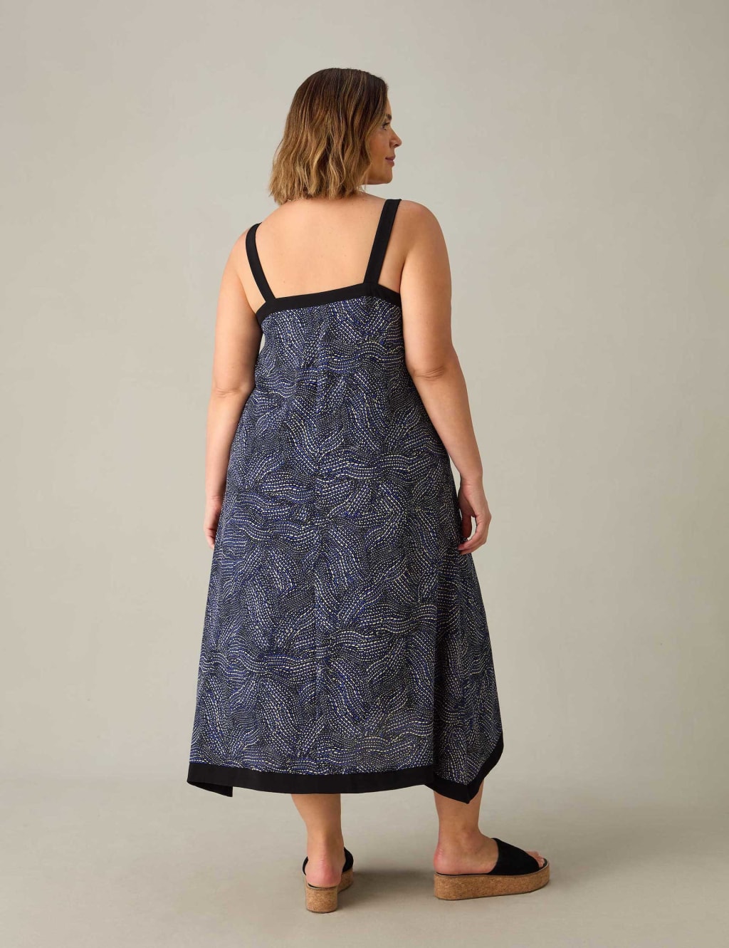 Printed V Neck Midi Swing Dress Live Unlimited London M S