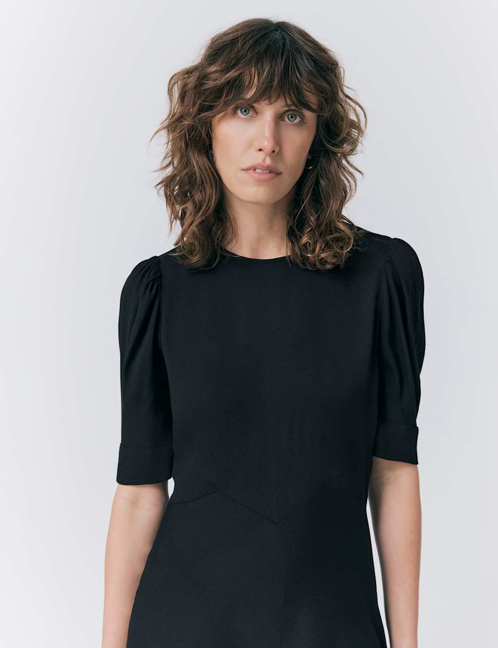 Crepe Round Neck Puff Sleeve Midi Tea Dress 4 of 4