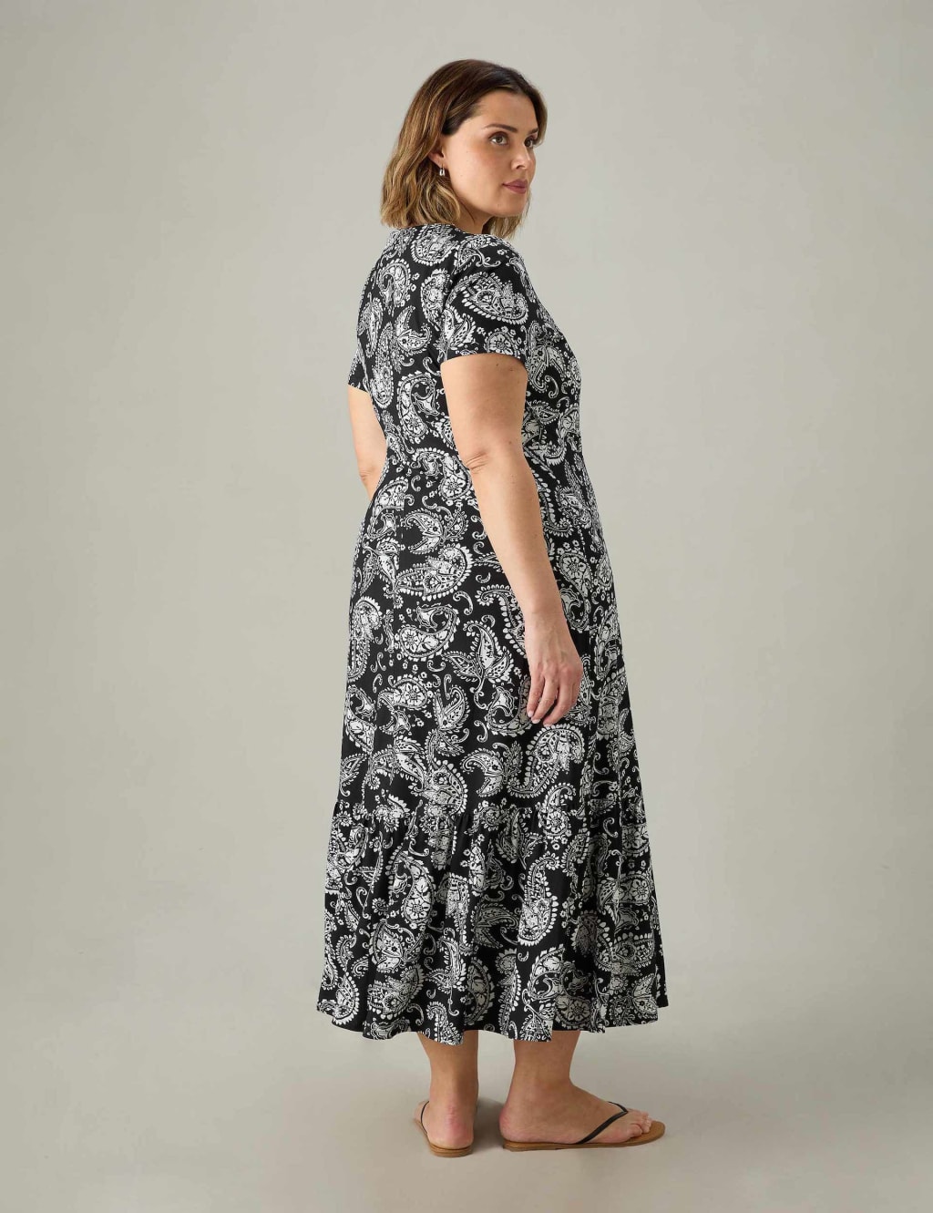 Paisley V Neck Midi Wrap Tiered Dress Live Unlimited London M S