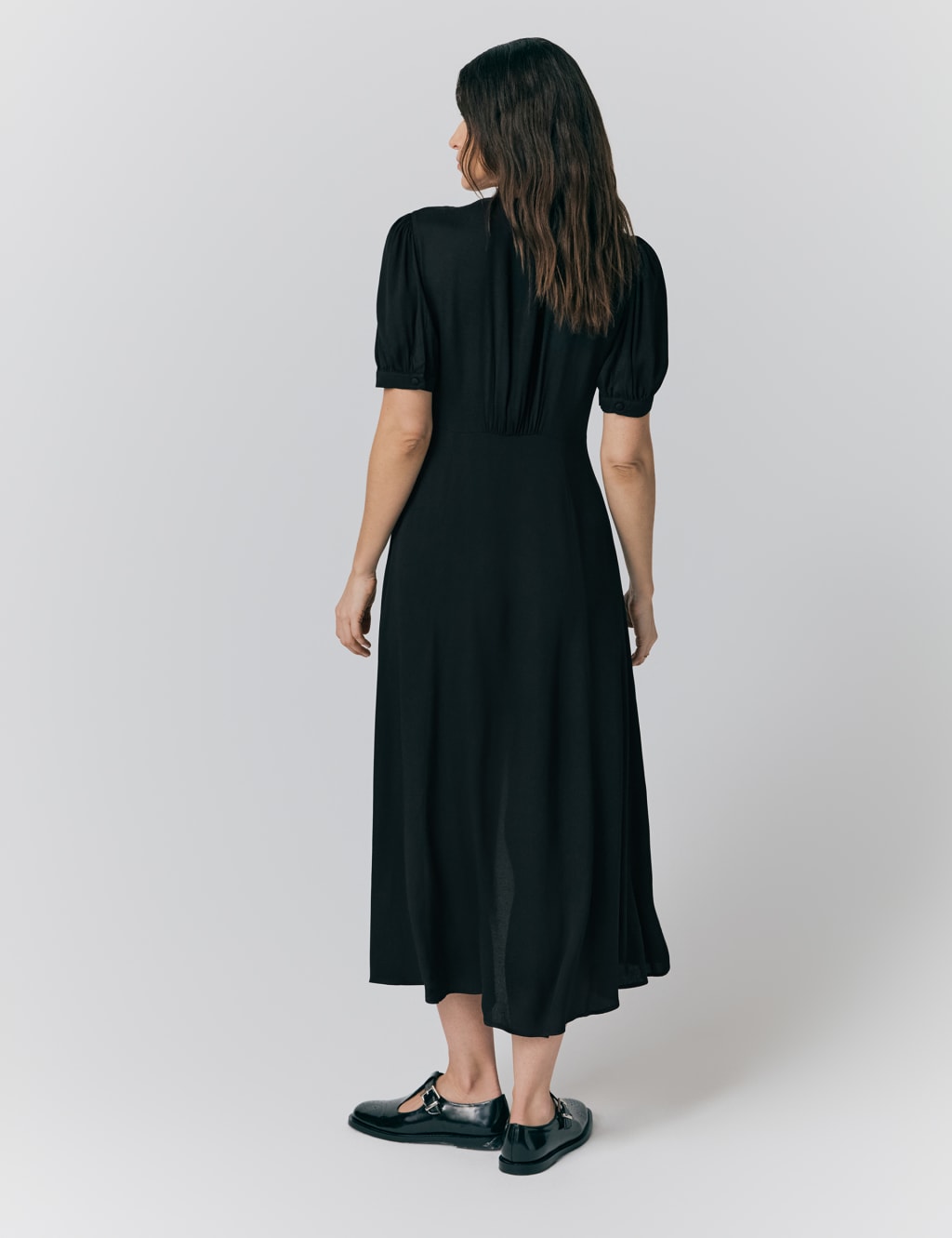 Crepe V-Neck Button Detail Midaxi Tea Dress 2 of 4