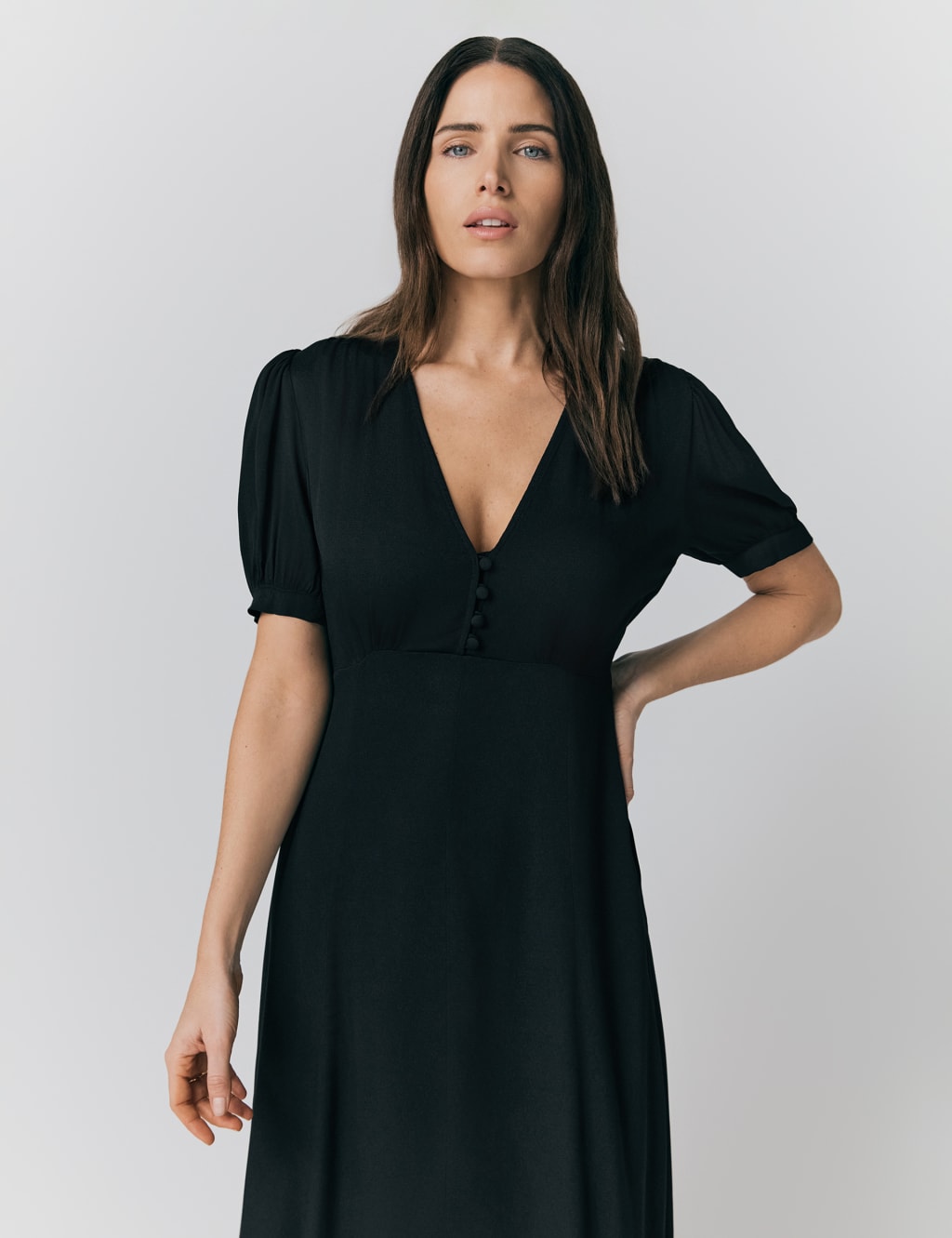 Crepe V-Neck Button Detail Midaxi Tea Dress 4 of 4