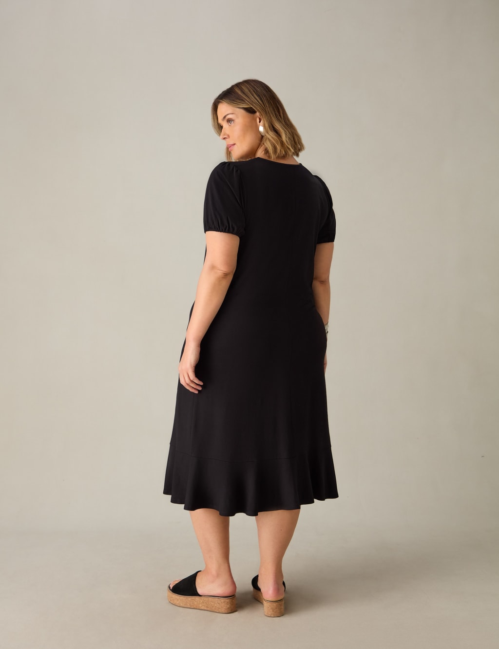 Jersey V Neck Midi Swing Dress