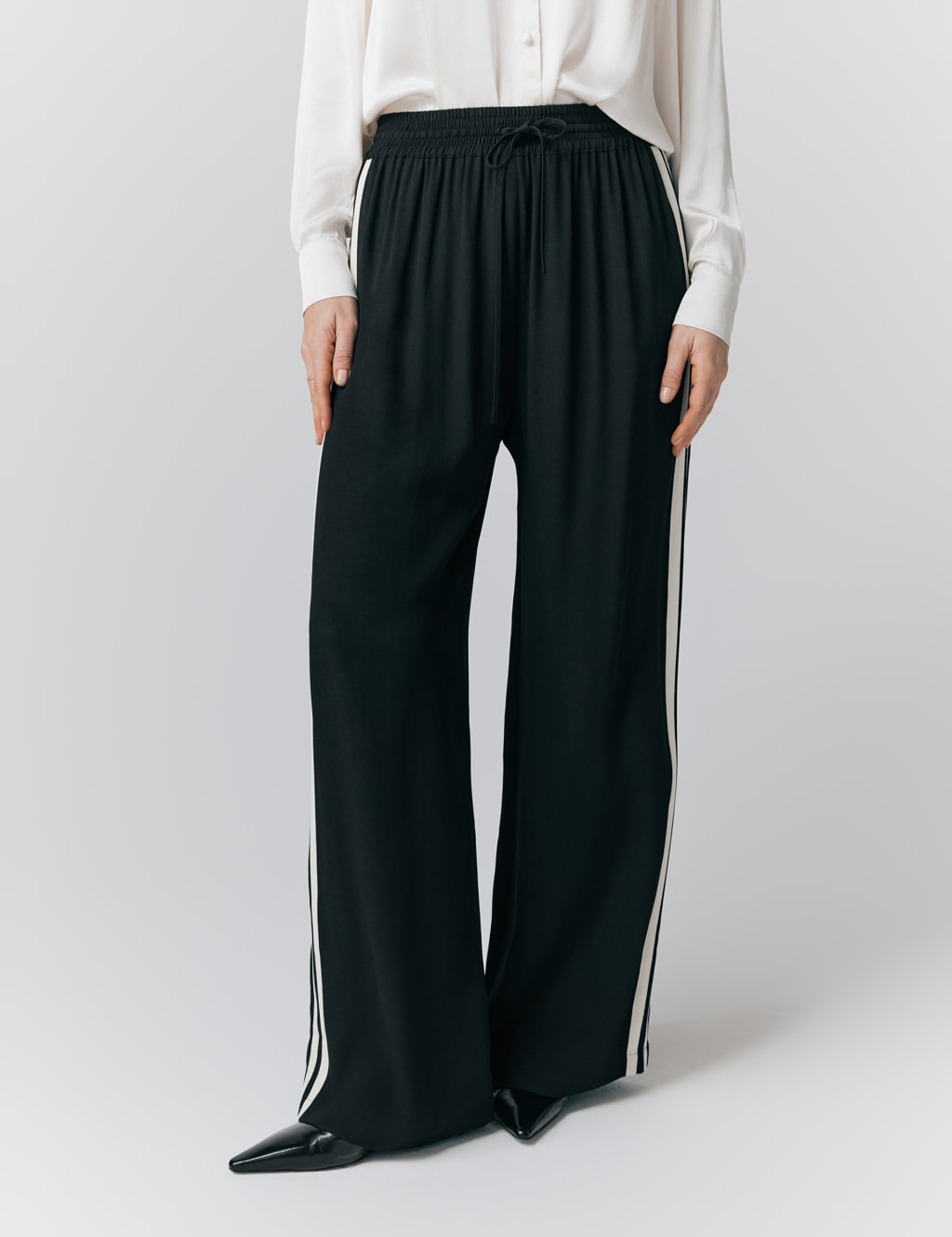 Satin Side Stripe Drawstring Wide Leg Trousers 2 of 4
