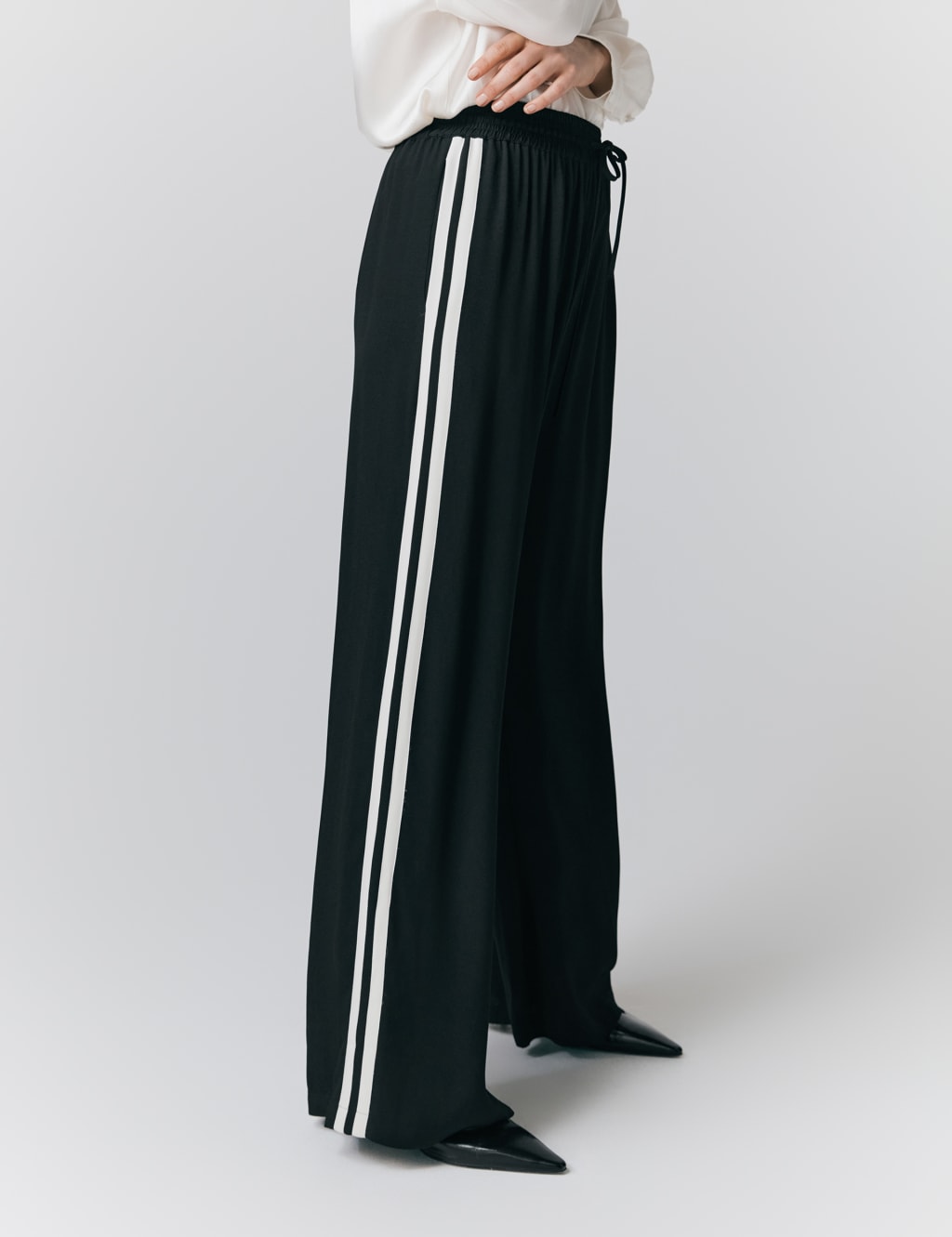 Satin Side Stripe Drawstring Wide Leg Trousers 4 of 4