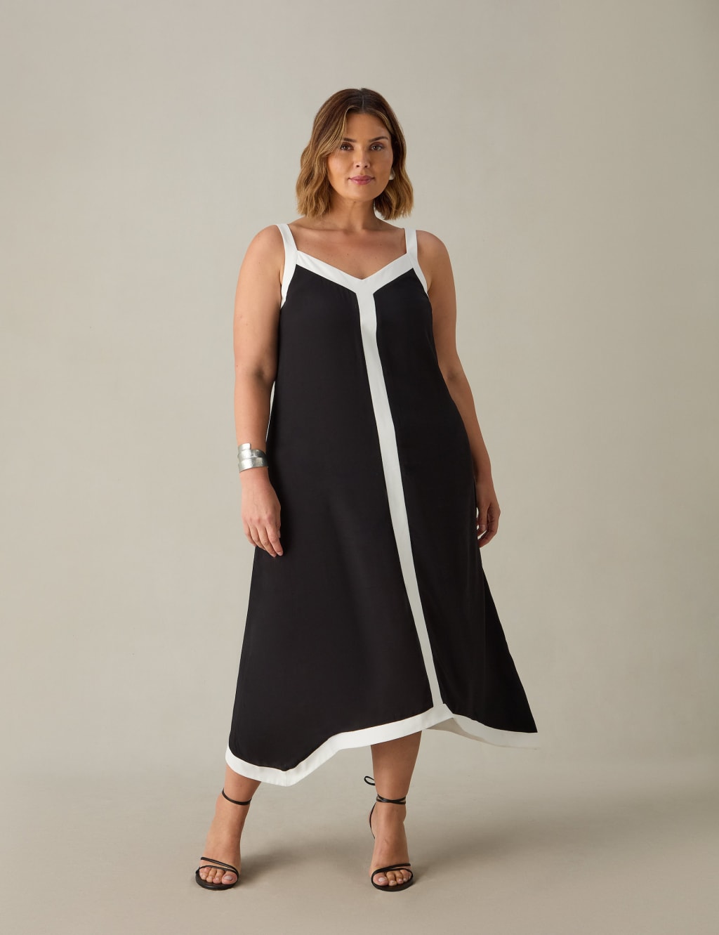 Jersey Colour Block V Neck Midi Swing Dress