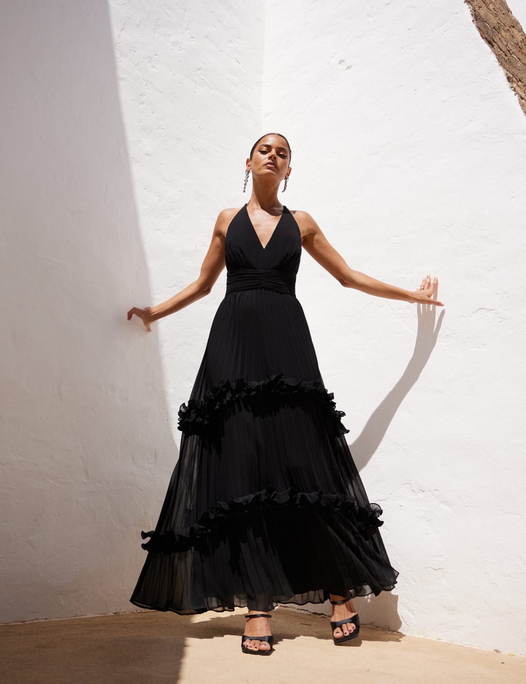 Pleated tea length dress top