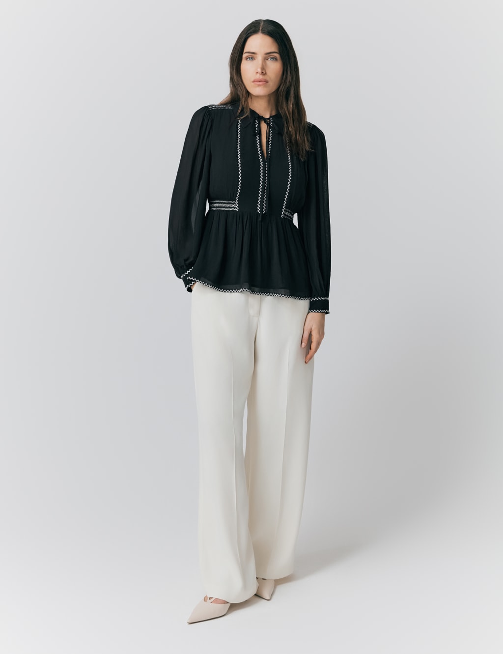 Georgette Embroidered Tie Neck Blouse 2 of 4