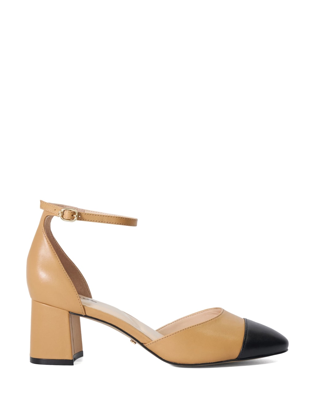 Leather Buckle Block Heel Court Shoes