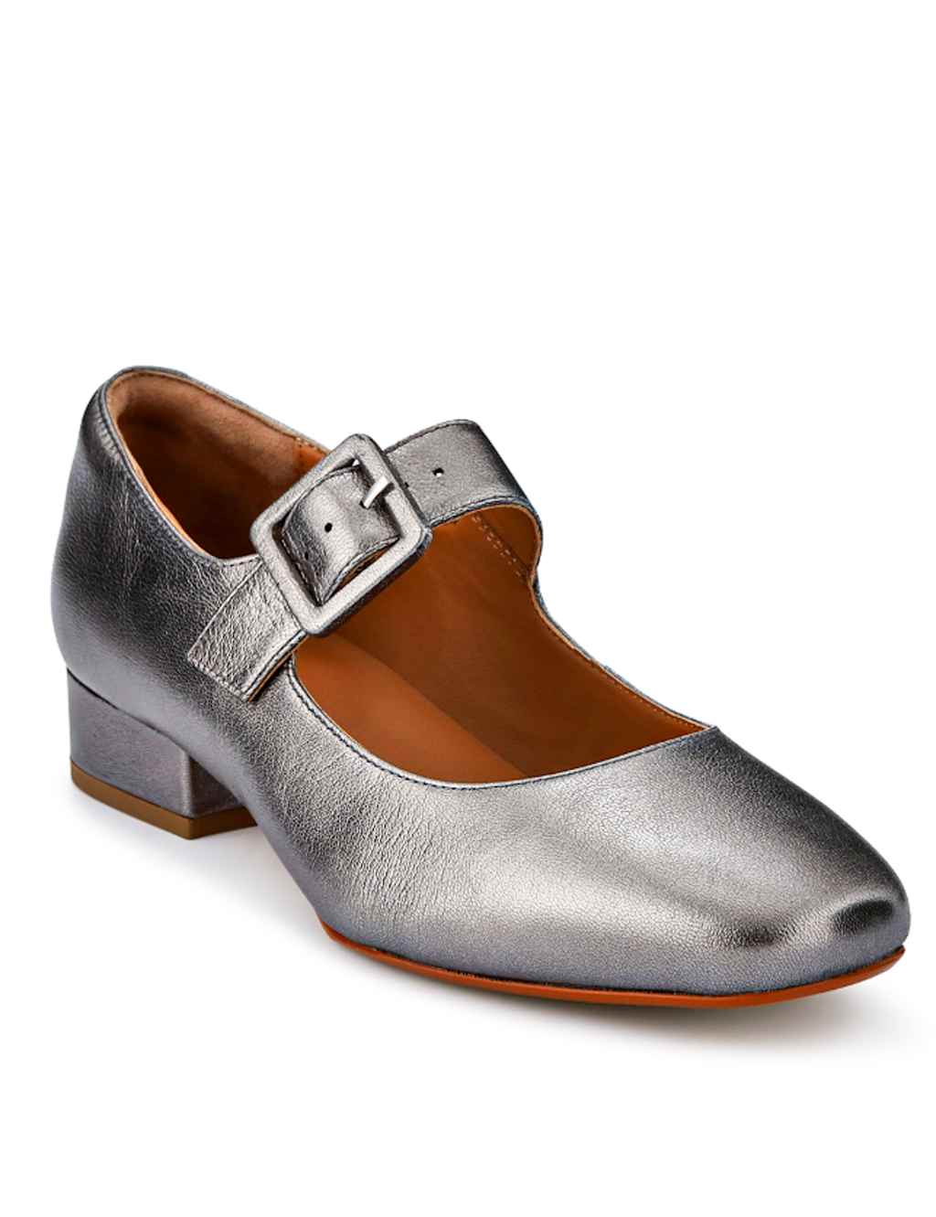 Leather Metallic Buckle Block Heel Mary Jane Shoes 5 of 7