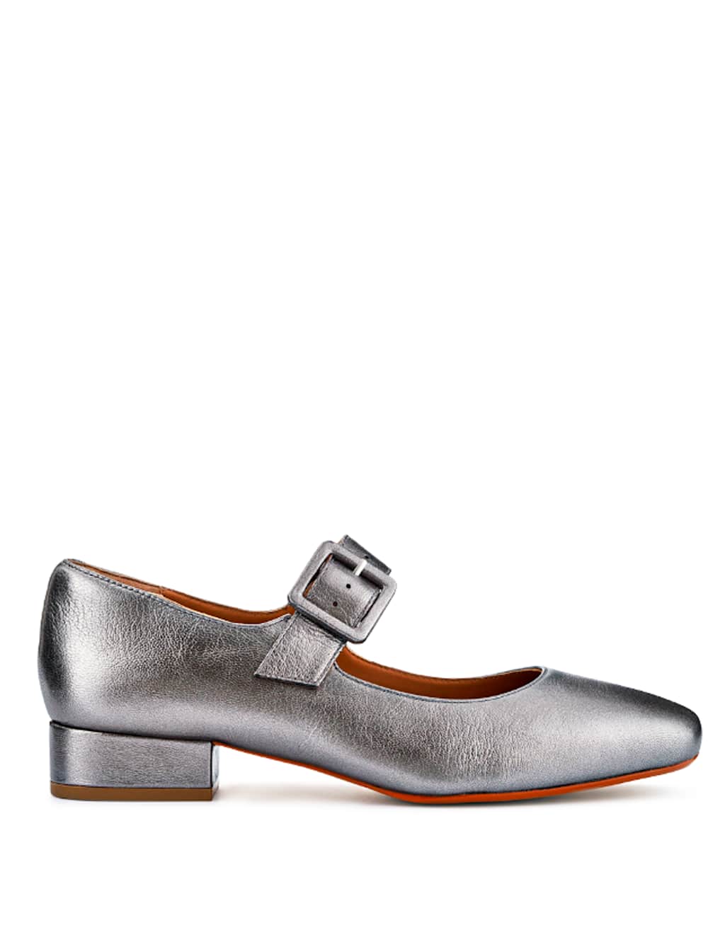 Leather Metallic Buckle Block Heel Mary Jane Shoes 2 of 7