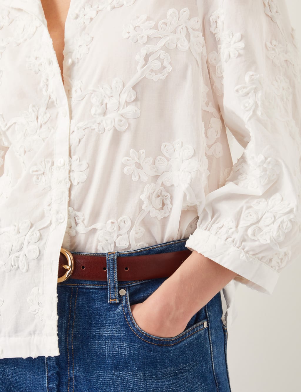 Pure Cotton Embroidered Collared Blouse 3 of 4