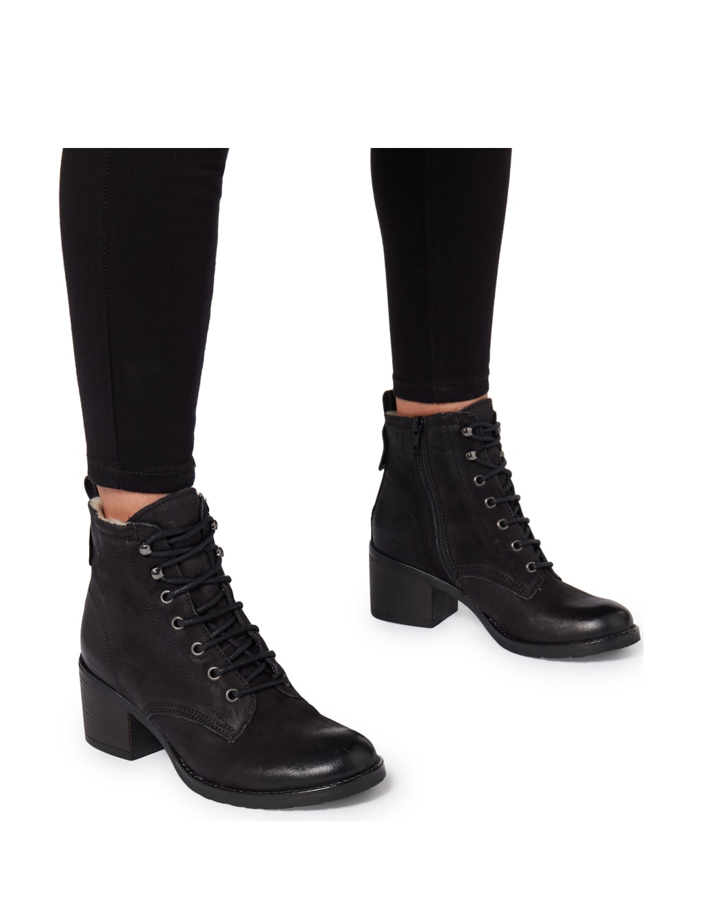 Leather Lace Up Block Heel Ankle Boots 3 of 5