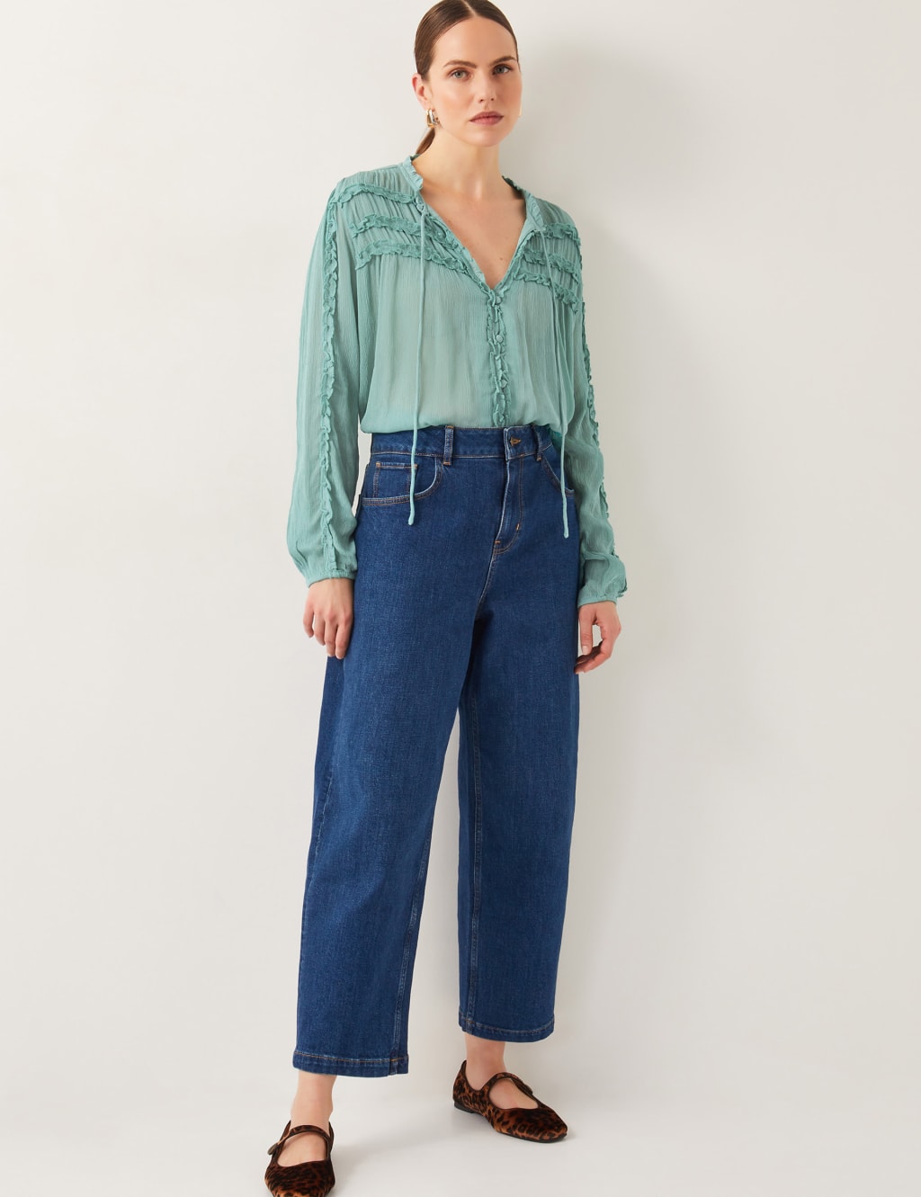 Tie Neck Button Through Ruffle Blouse 2 of 4