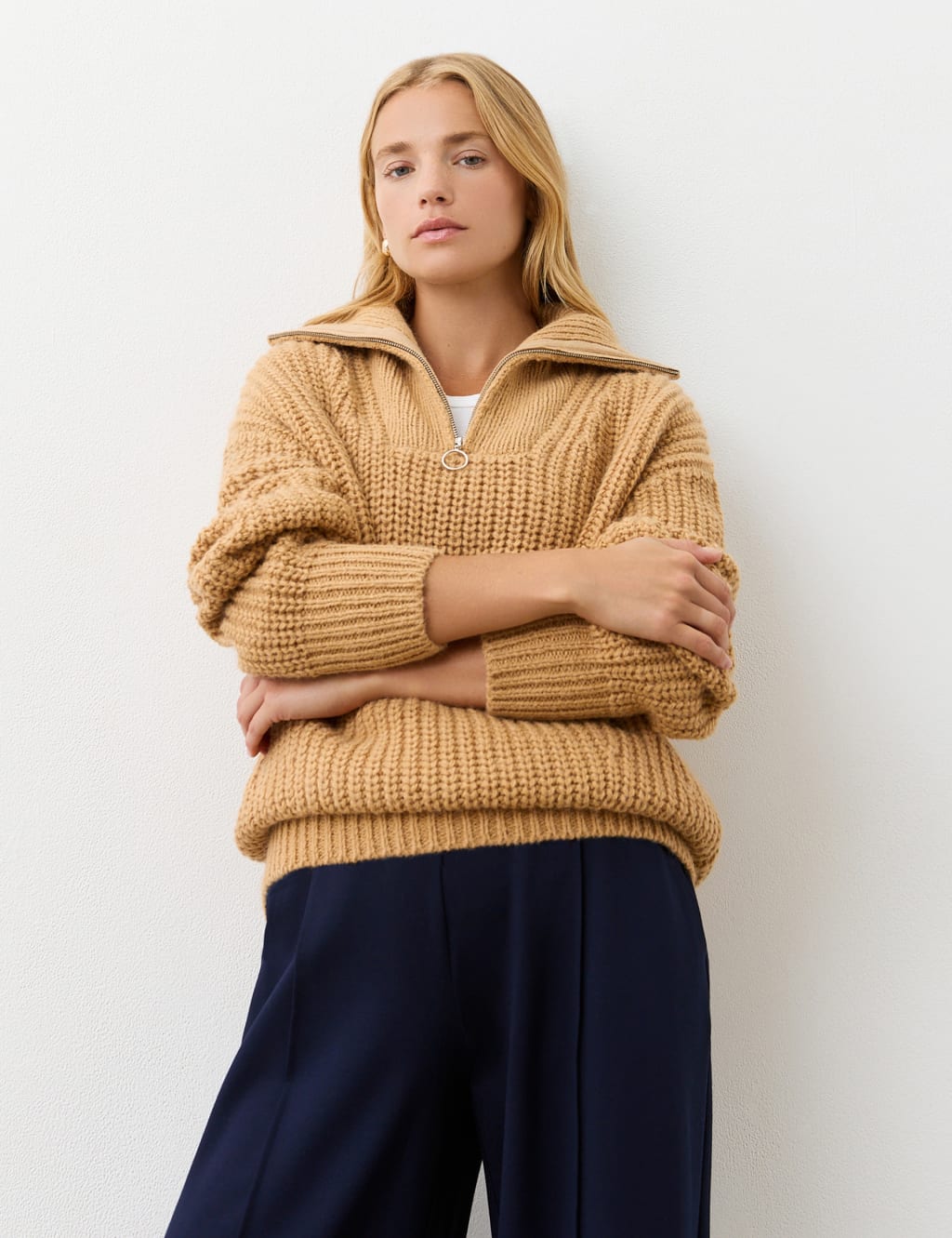 Textured Collared Half Zip Jumper with Wool 2 of 5