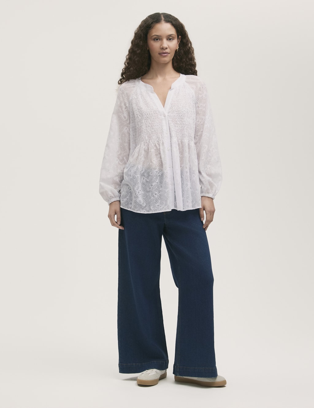 Cotton Rich Chiffon Paisley Shirred Blouse 2 of 4