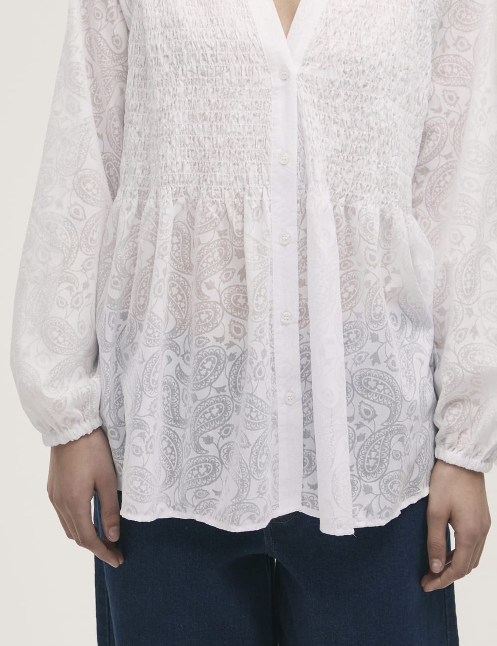 Cotton Rich Chiffon Paisley Shirred Blouse 4 of 4