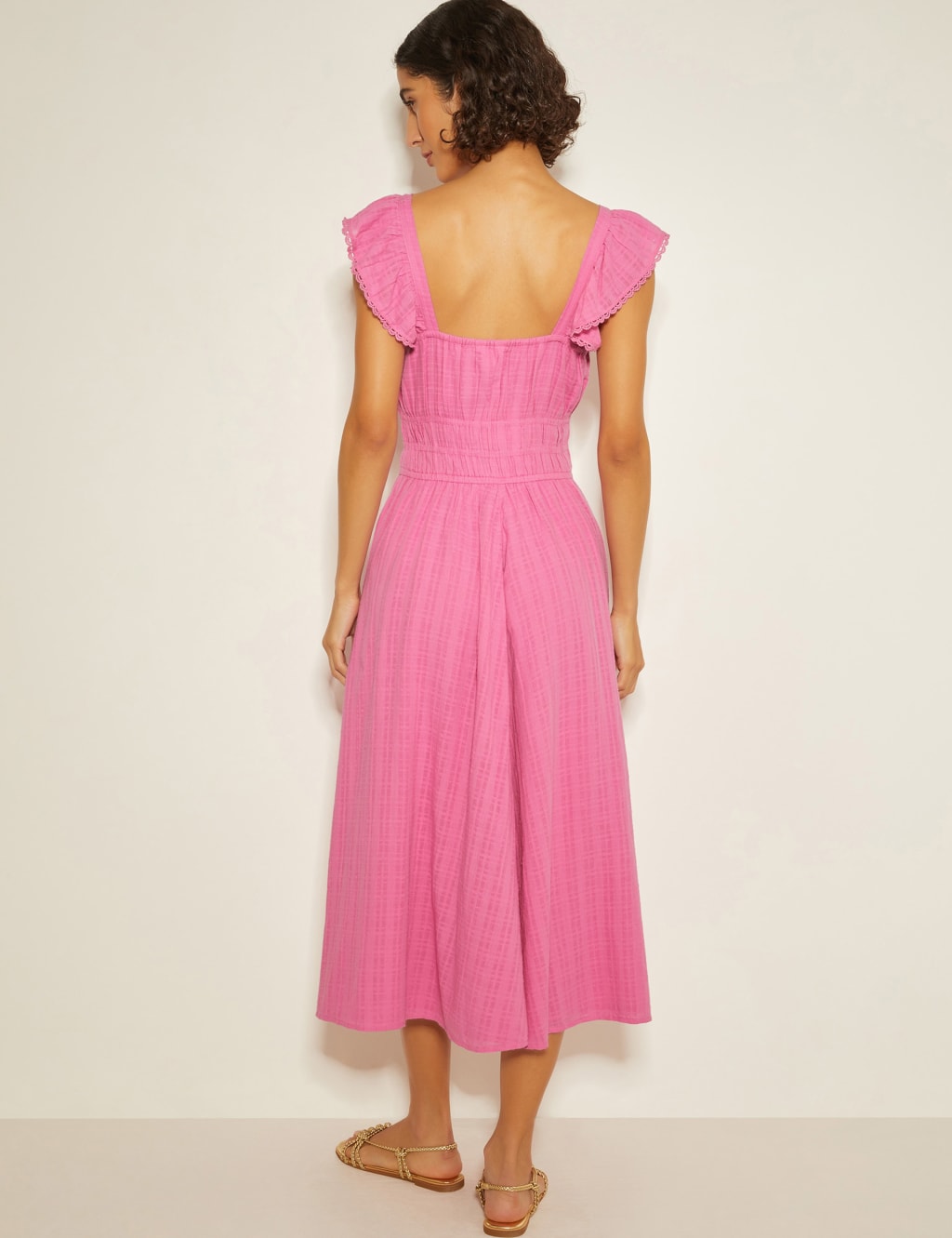 Pure Cotton Textured Sweetheart Neckline Midi Beach Dress 5 of 5