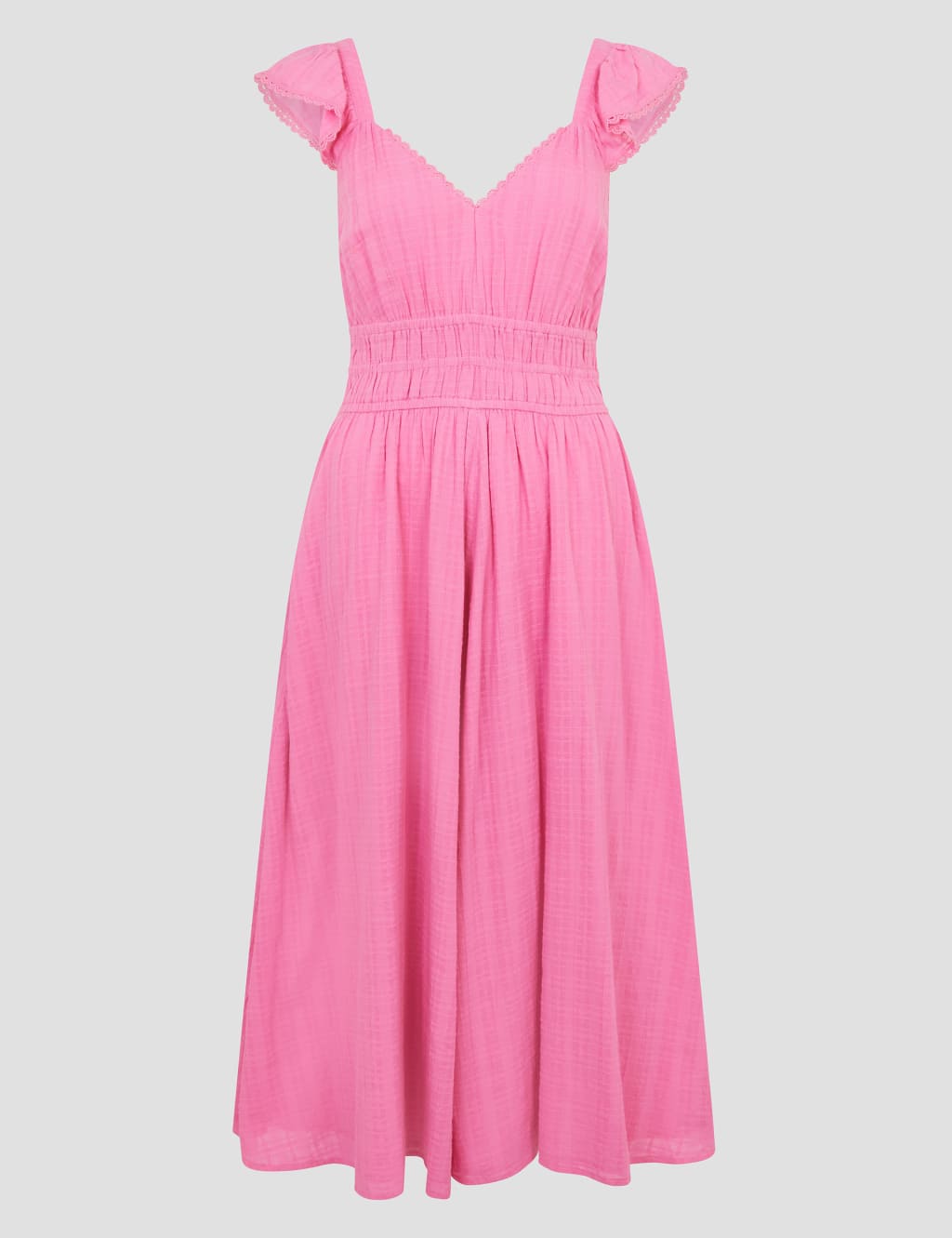Pure Cotton Textured Sweetheart Neckline Midi Beach Dress 2 of 5