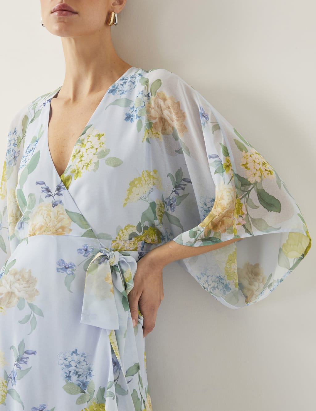Floral V-Neck Midi Wrap Dress 3 of 4