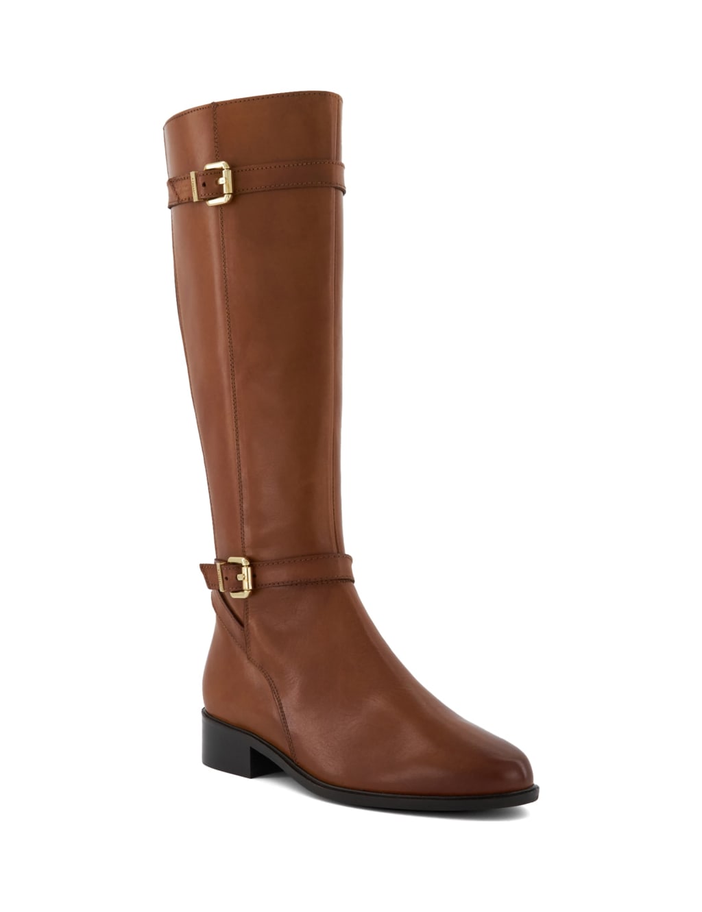 Leather Buckle Block Heel Knee High Boots 2 of 5