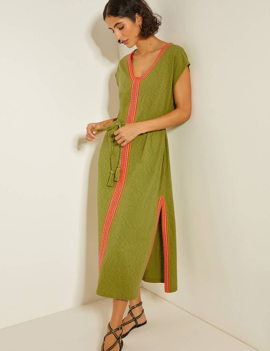 Pure Cotton Embroidered V-Neck Kaftan Dress 5 of 5