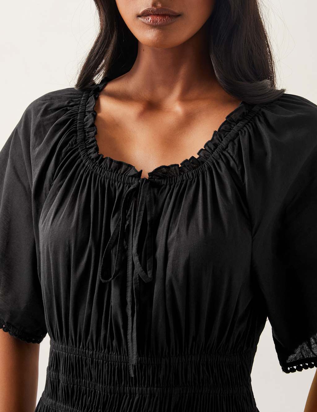 Pure Cotton Tie Neck Midi Waisted Dress 3 of 5