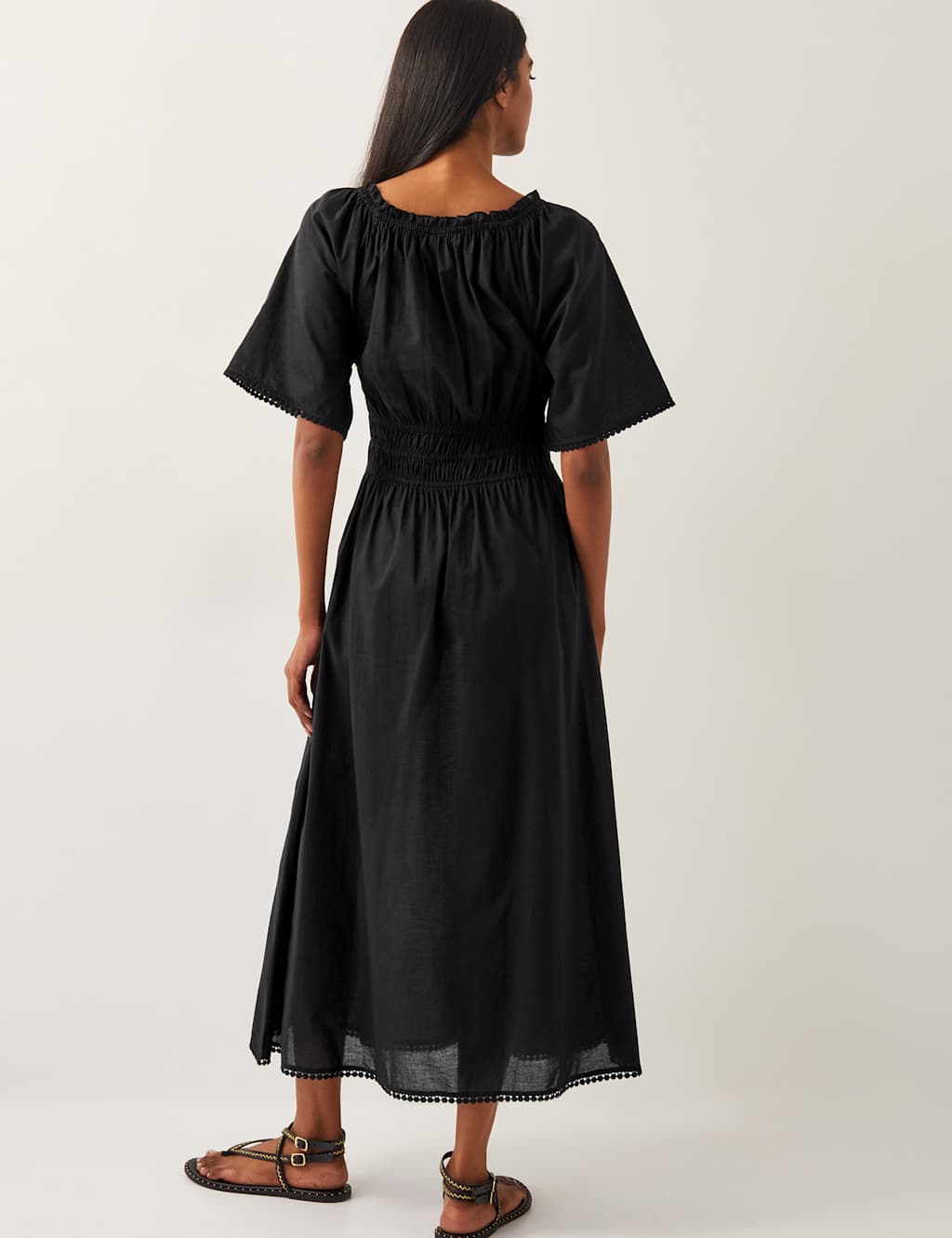 Pure Cotton Tie Neck Midi Waisted Dress 5 of 5