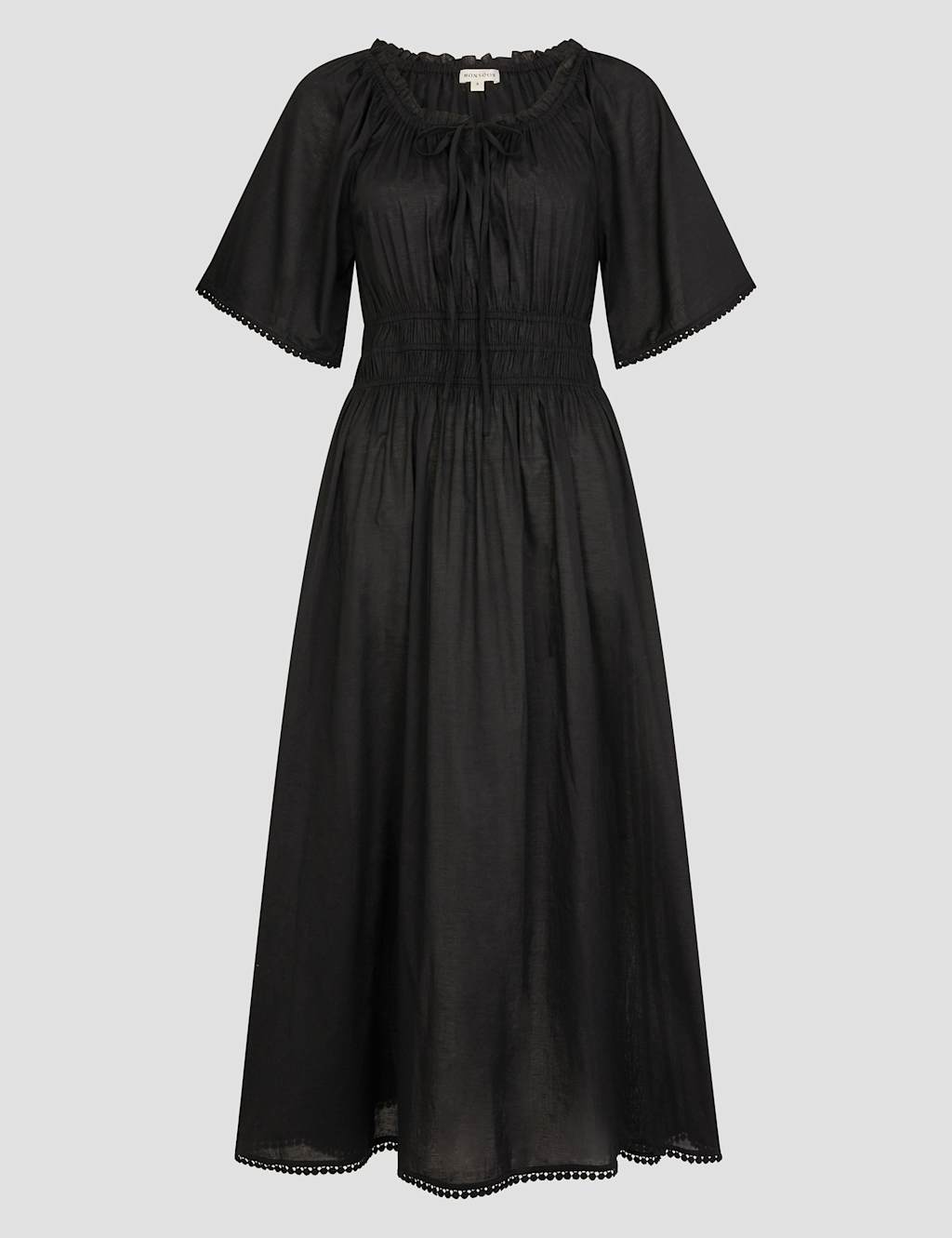 Pure Cotton Tie Neck Midi Waisted Dress 2 of 5