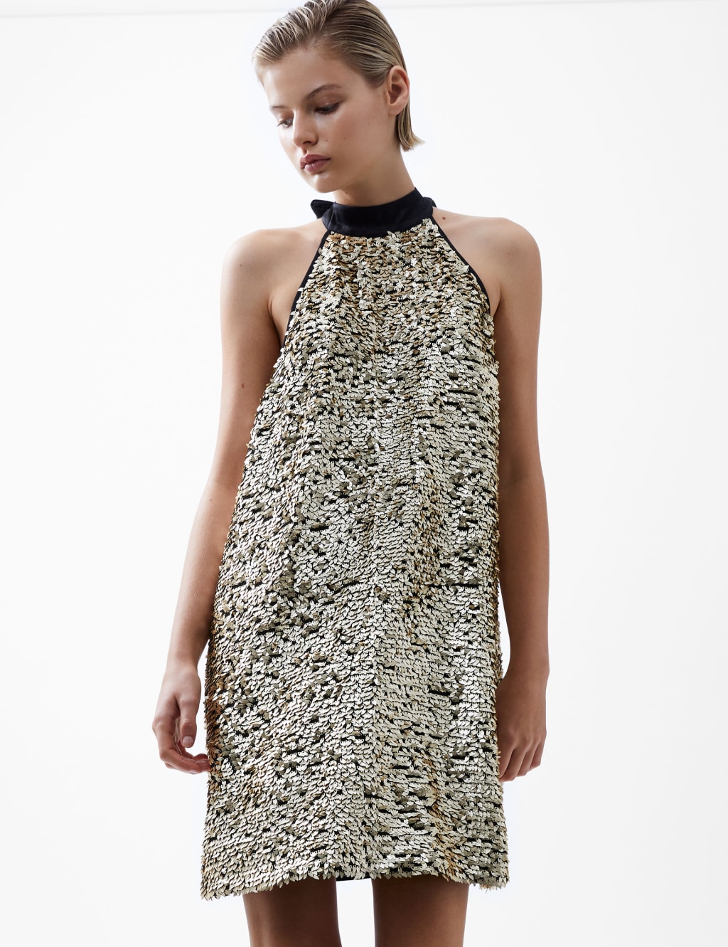 Sequin Halter Neck Mini Swing Dress 3 of 3