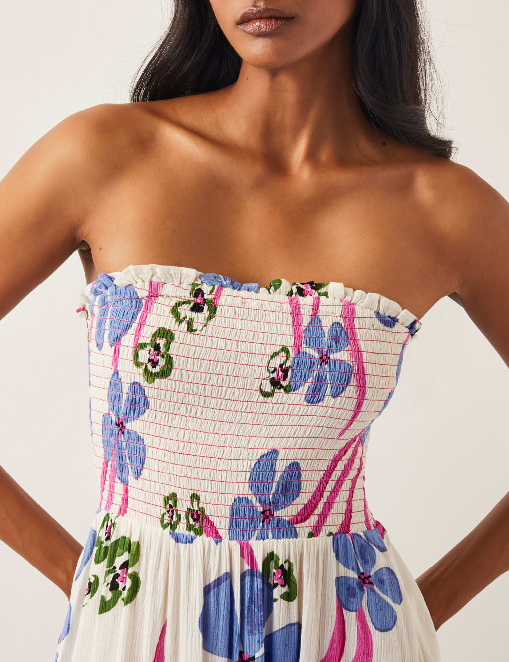Floral Shirred Bandeau Midi Beach Dress 2 of 4