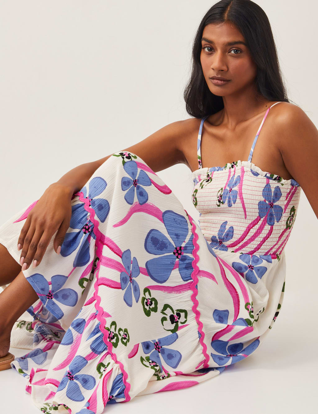 Floral Shirred Bandeau Midi Beach Dress 3 of 4