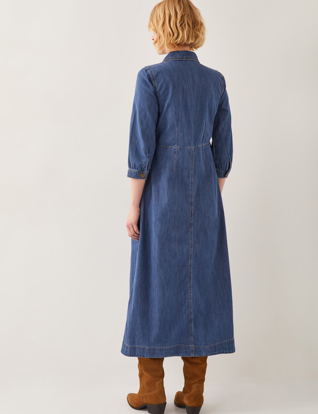 Denim Zip Up Midi Shirt Dress 4 of 5