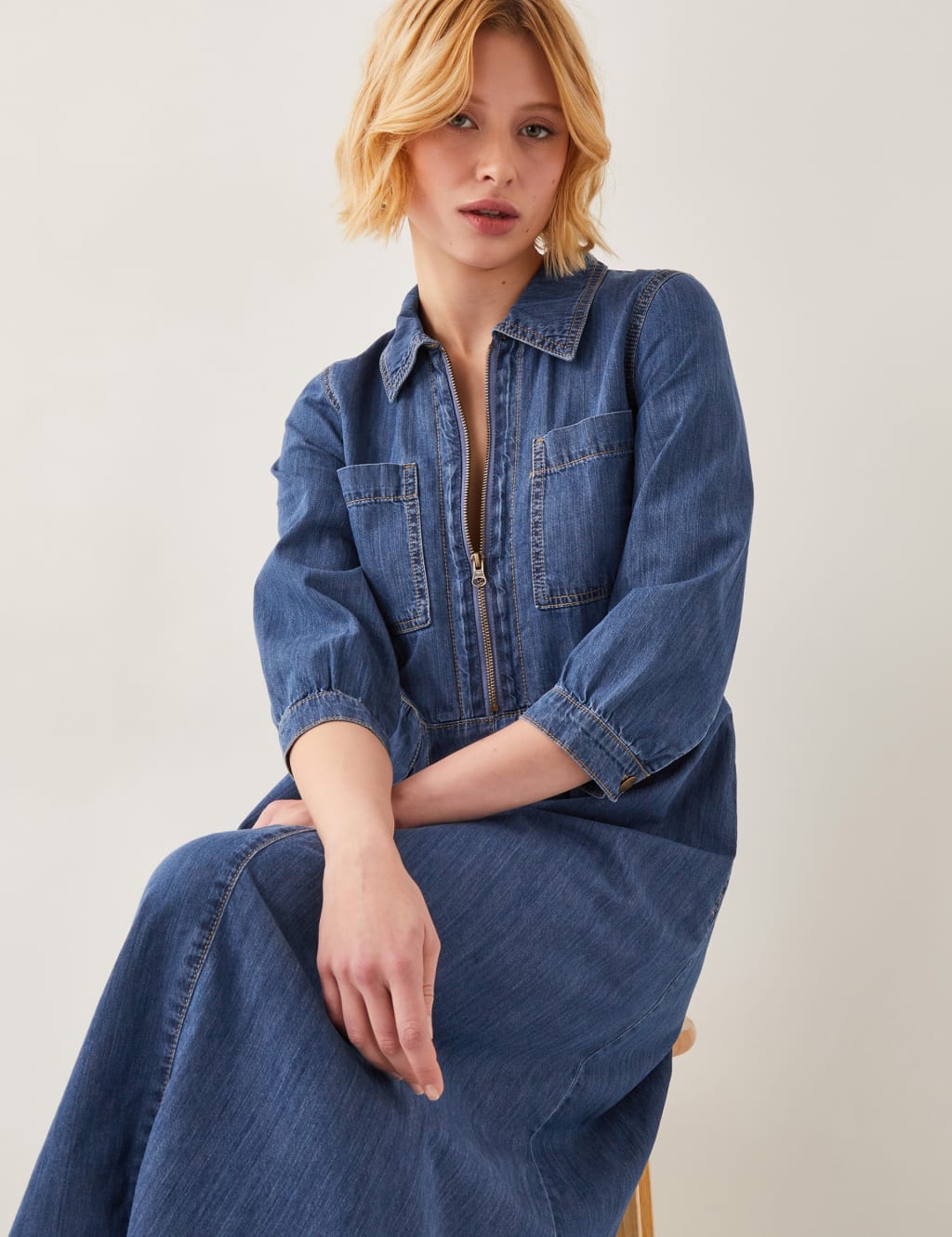 Denim Zip Up Midi Shirt Dress 5 of 5