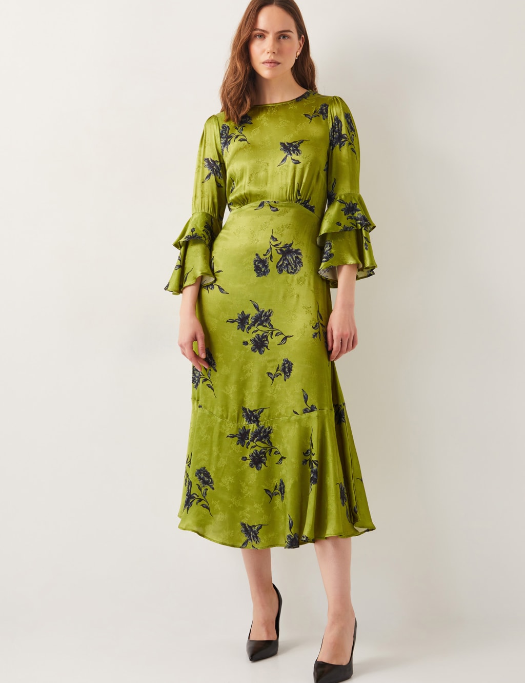 Satin Printed Keyhole Midi Tea Dress 1 of 5