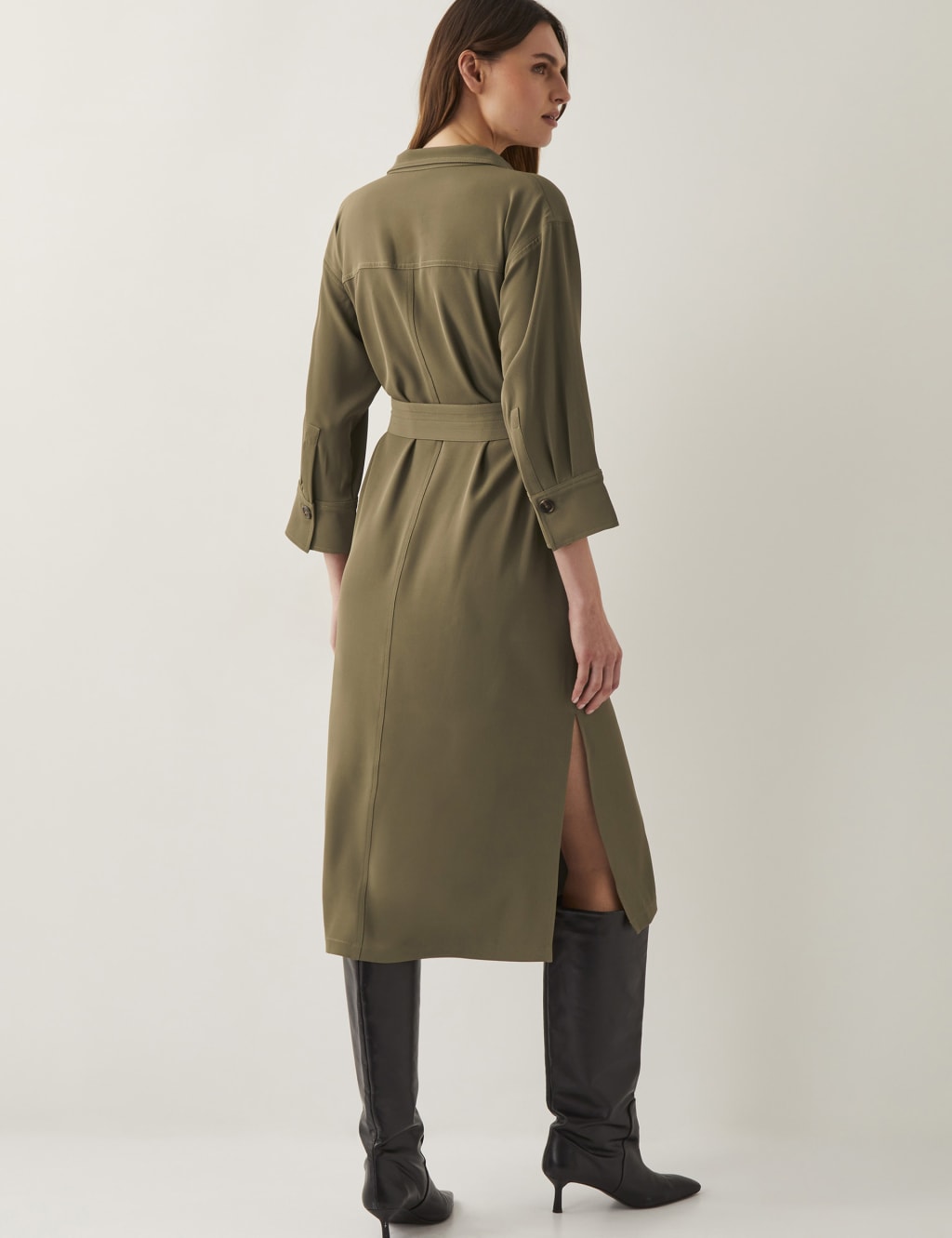 Collared Belted Midi Cargo Shirt Dress 4 of 4