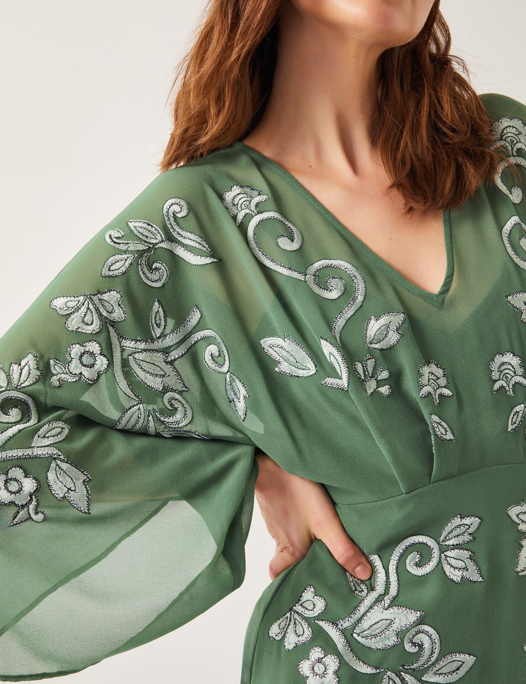 Embroidered V-Neck Midi Tea Dress 4 of 5