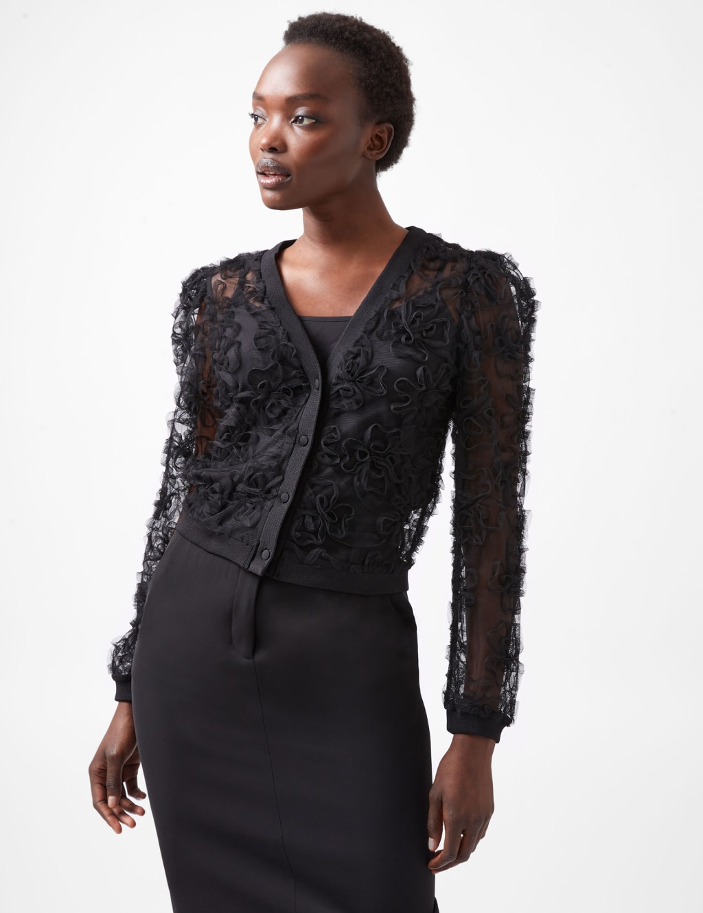 Mesh Floral Lace V-Neck Shirt 1 of 3